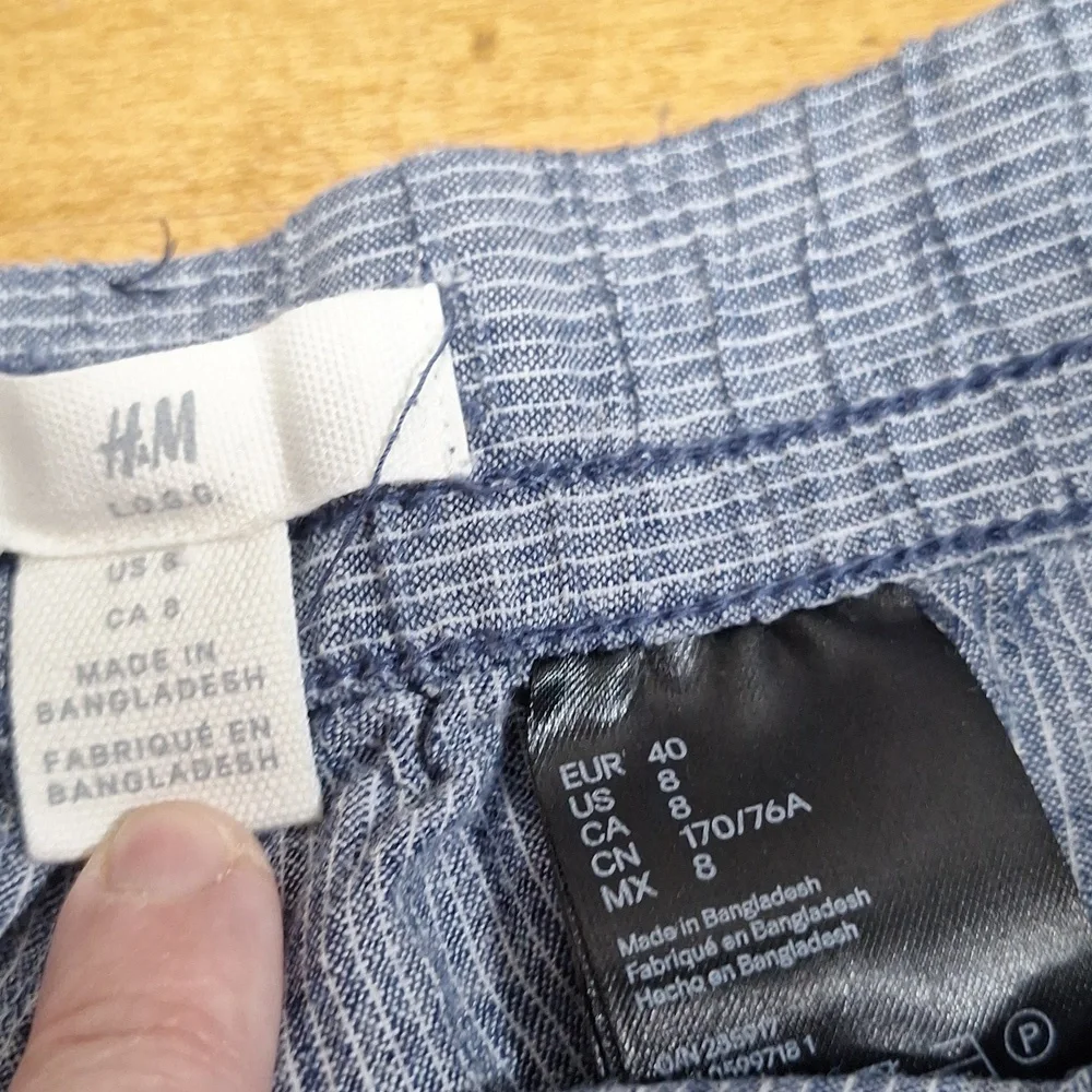 H & M Linen Blend Striped Shorts Chambray Women's Blue Sz 8 3.5